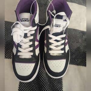 Vans Women's Black, White, and Purple High-Top Sneakers
